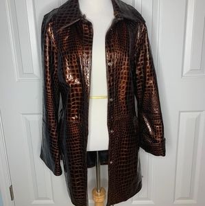 Vera  Pelle ~ Brown Crocodile Genuine Leather Coat